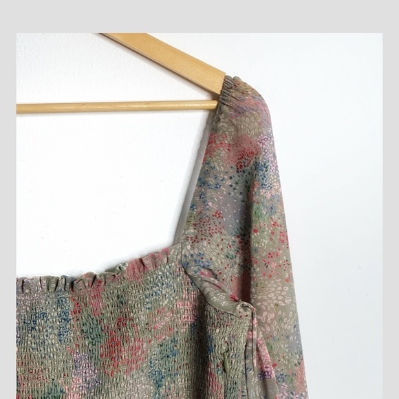 NWT Aritzia Wilfred Tempest Dress Plus Size Sage Multi Long Sleeve Shirred Top - Picture 7 of 16